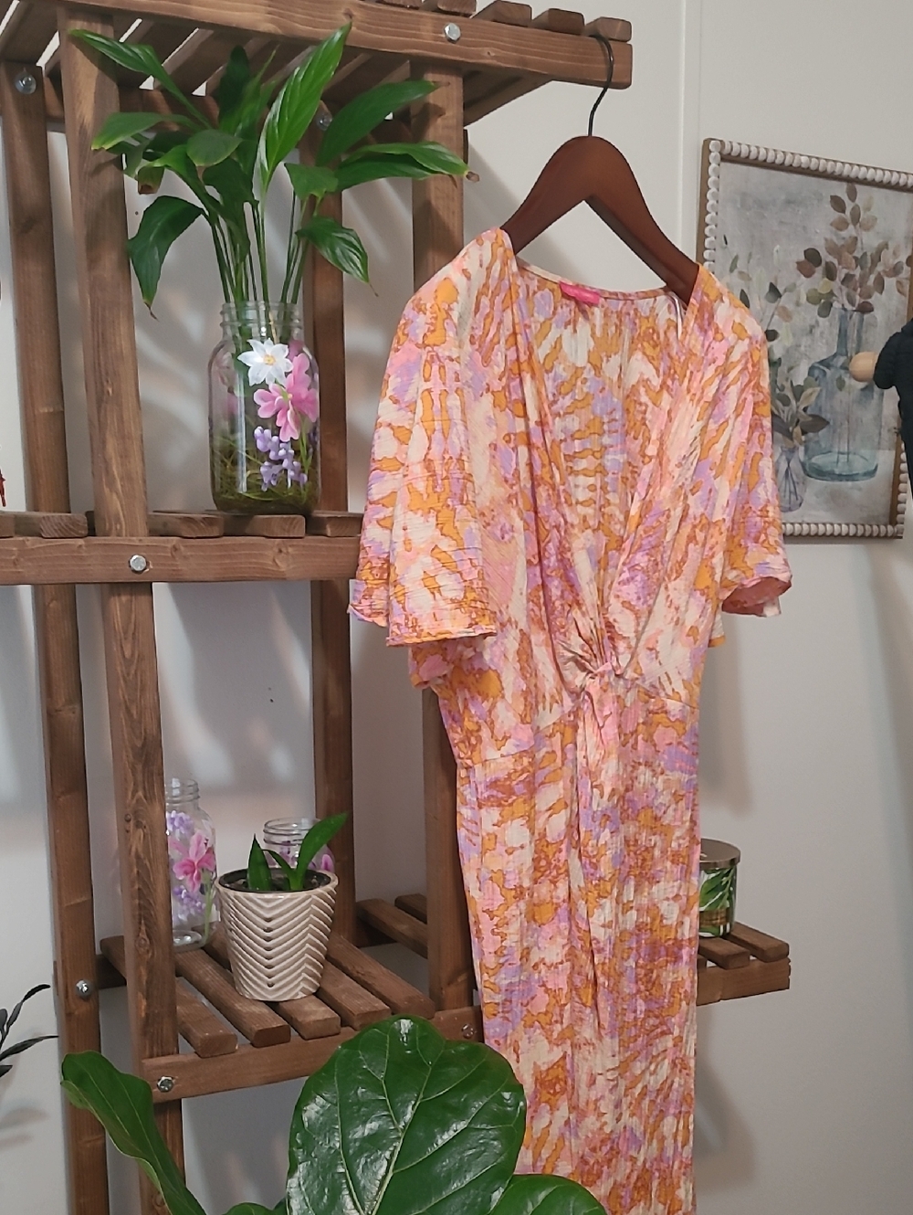 Colorful Wrinkled Gauze Wrap Dress - Picture 2 of 9